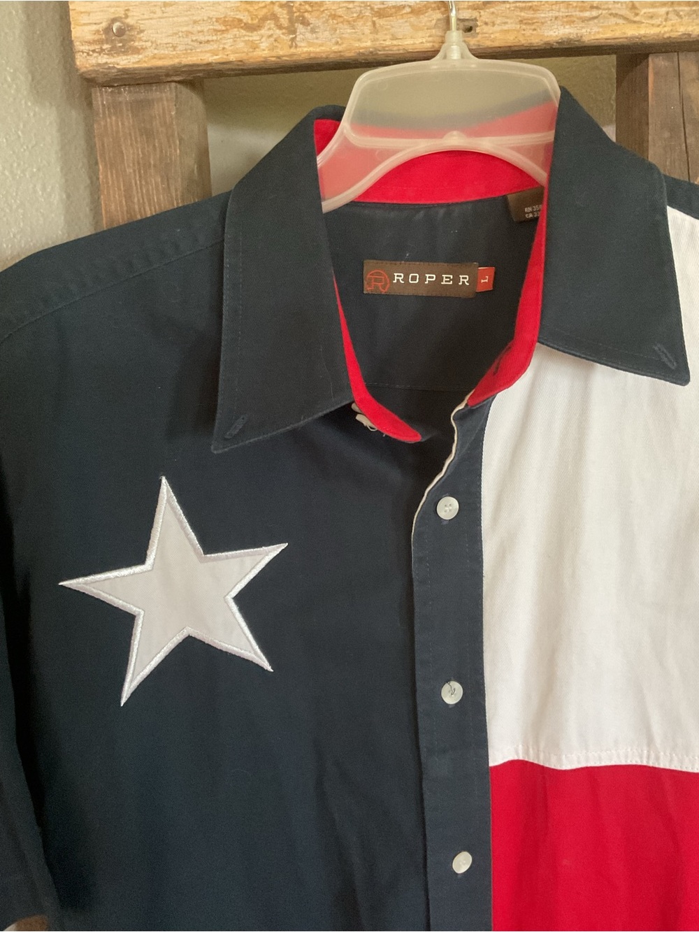 Roper Men's Short Sleeve Colorblock Western Shirt - Blue White Red - Picture 2 of 3